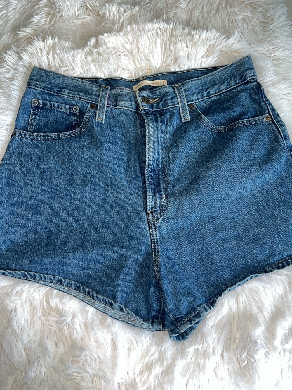 High-Rise Blue Denim Women’s Shorts